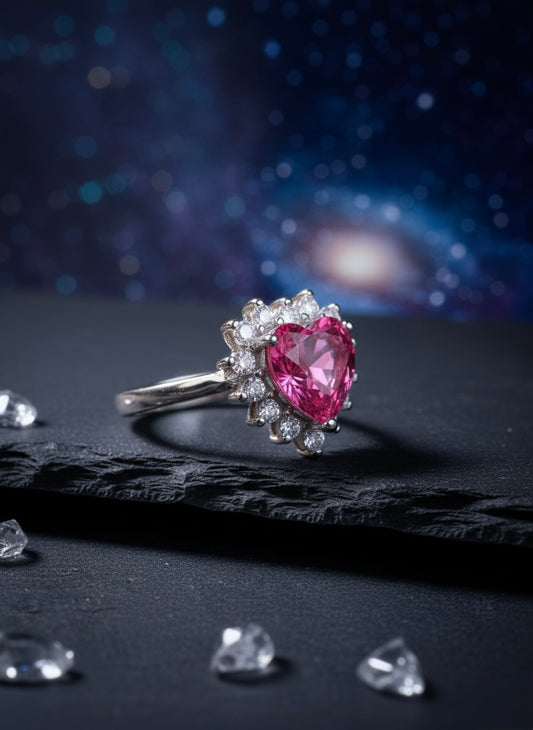 Pink Heart Halo Ring
