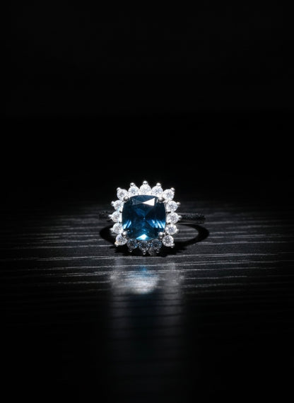 Cushion-Cut Blue Halo Ring