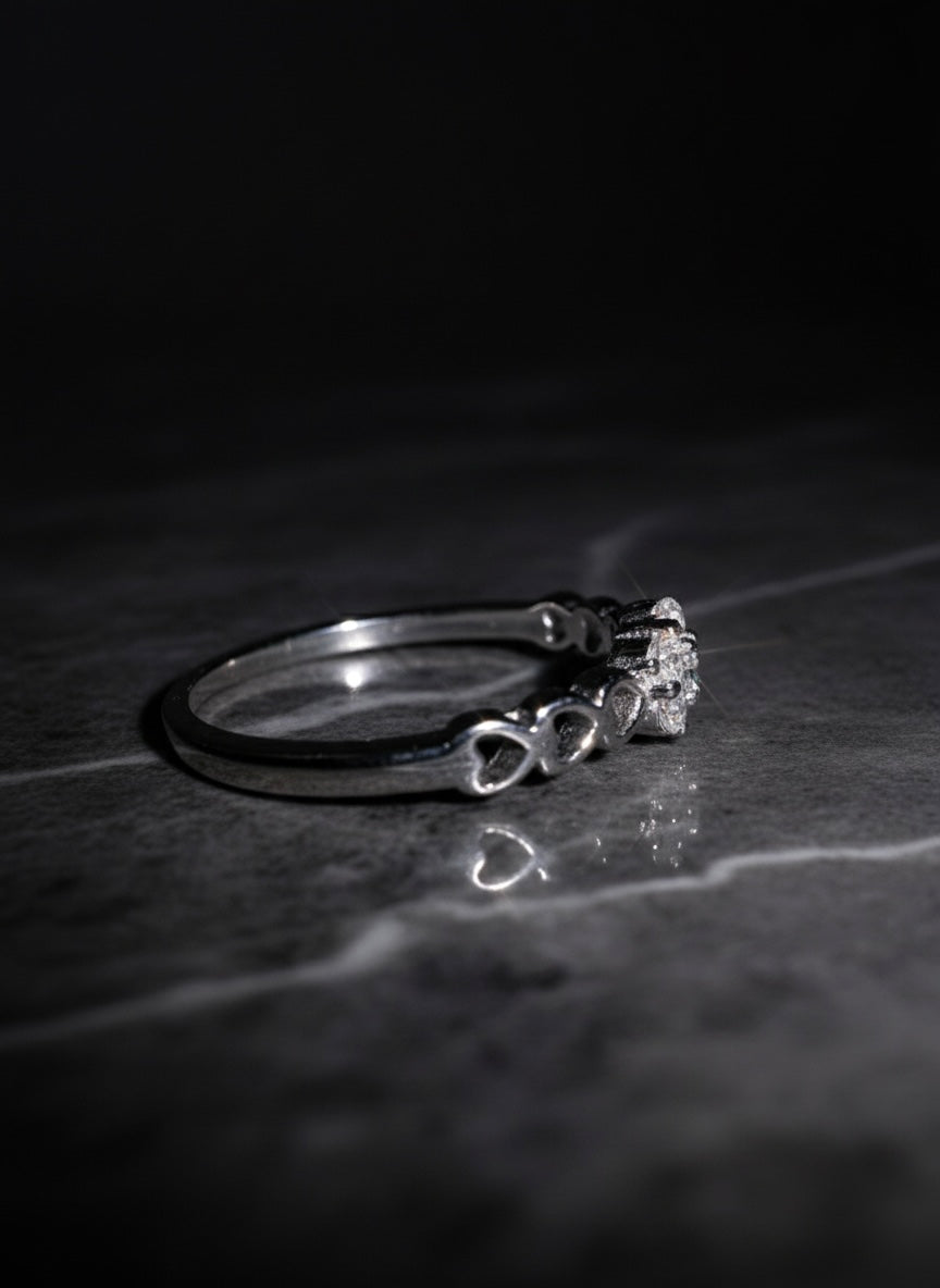 Heart and Flower Cluster Ring