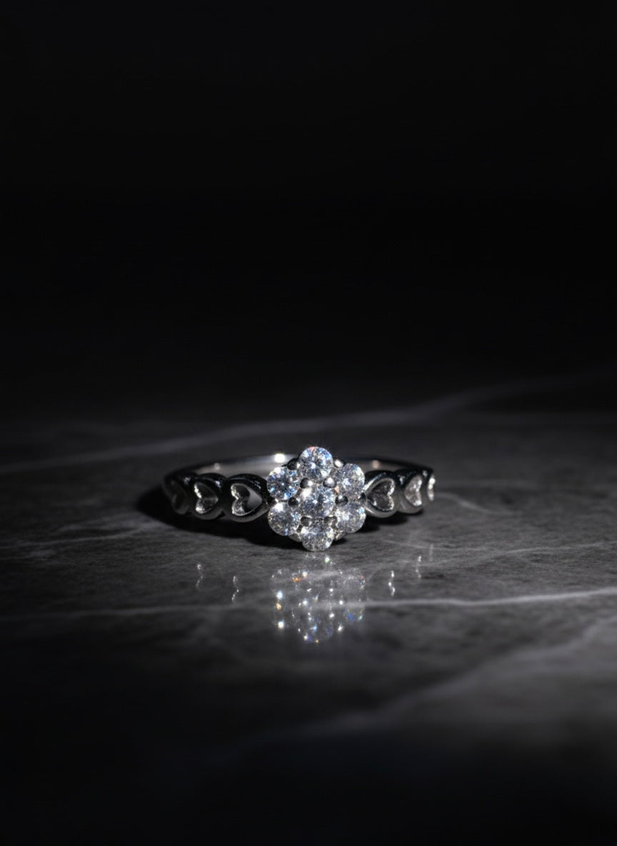 Heart and Flower Cluster Ring