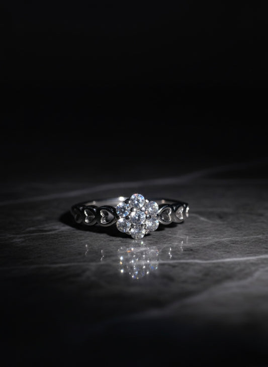 Heart and Flower Cluster Ring