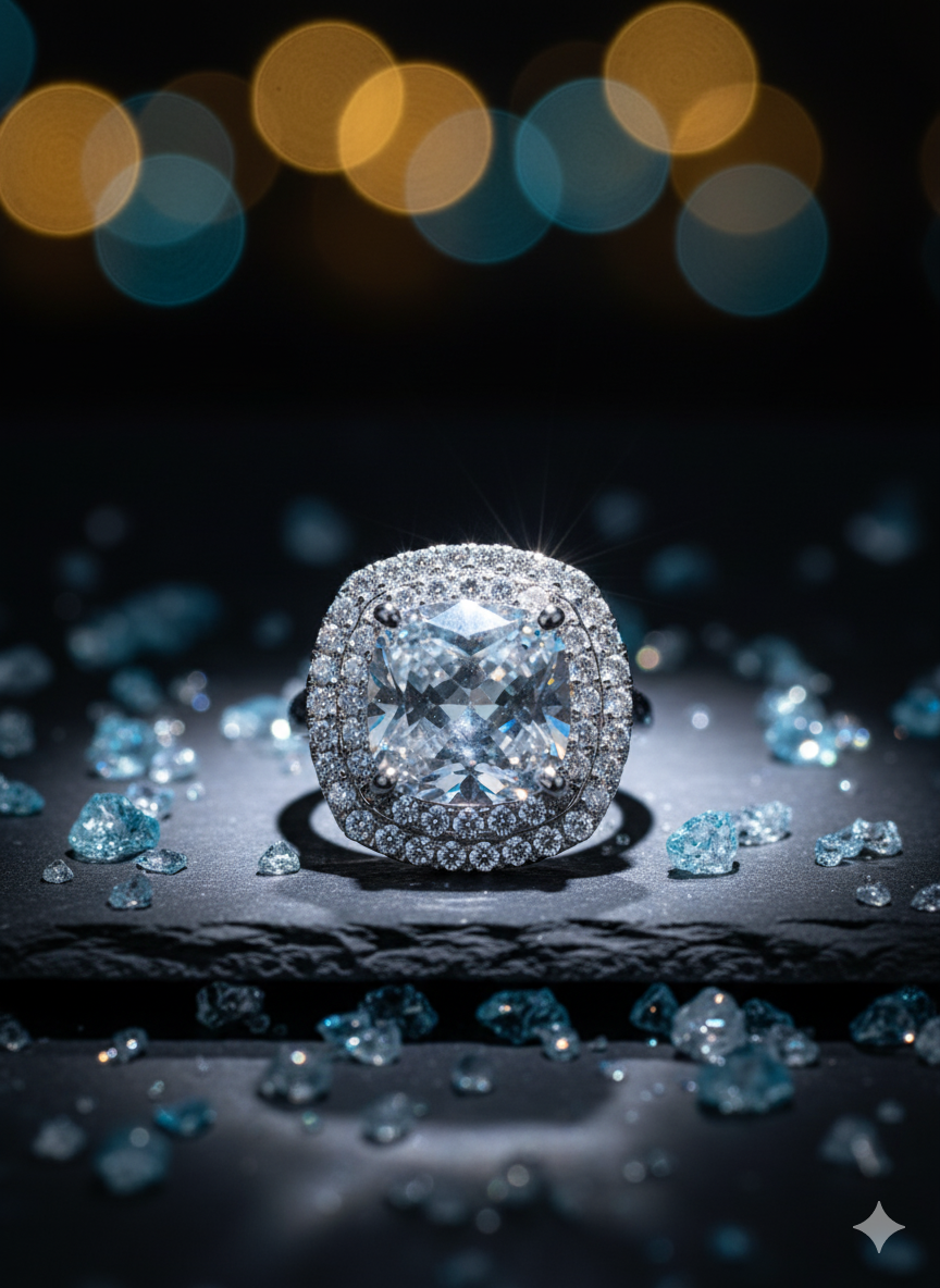 Cushion-Cut Double Halo Ring