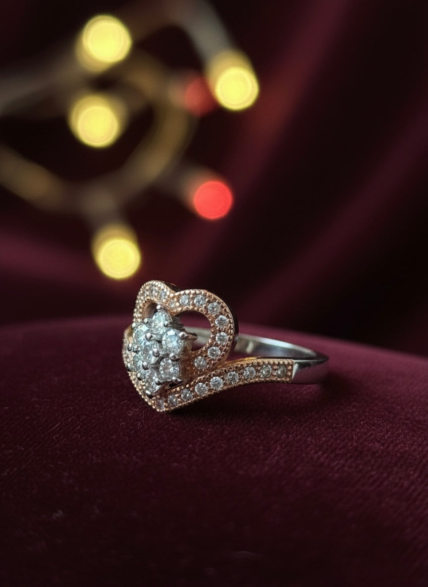 Heart and Flower Halo Ring