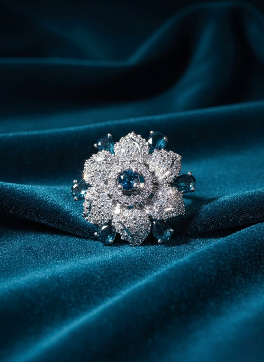 Blue Sapphire & Diamond Flower Ring