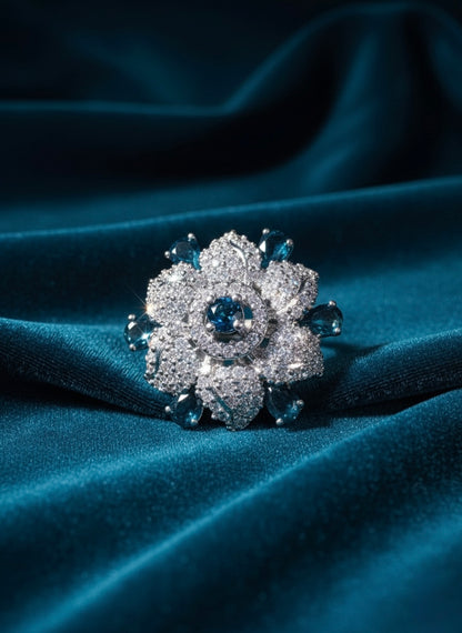 Blue Sapphire & Diamond Flower Ring