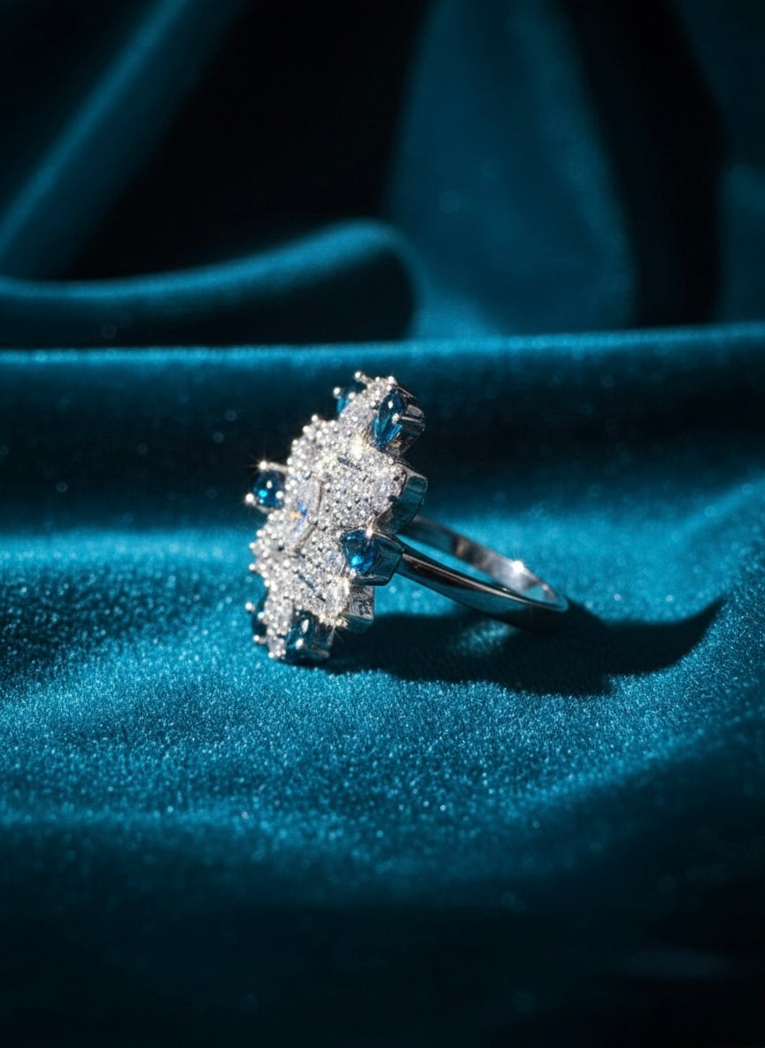 Blue Sapphire & Diamond Flower Ring