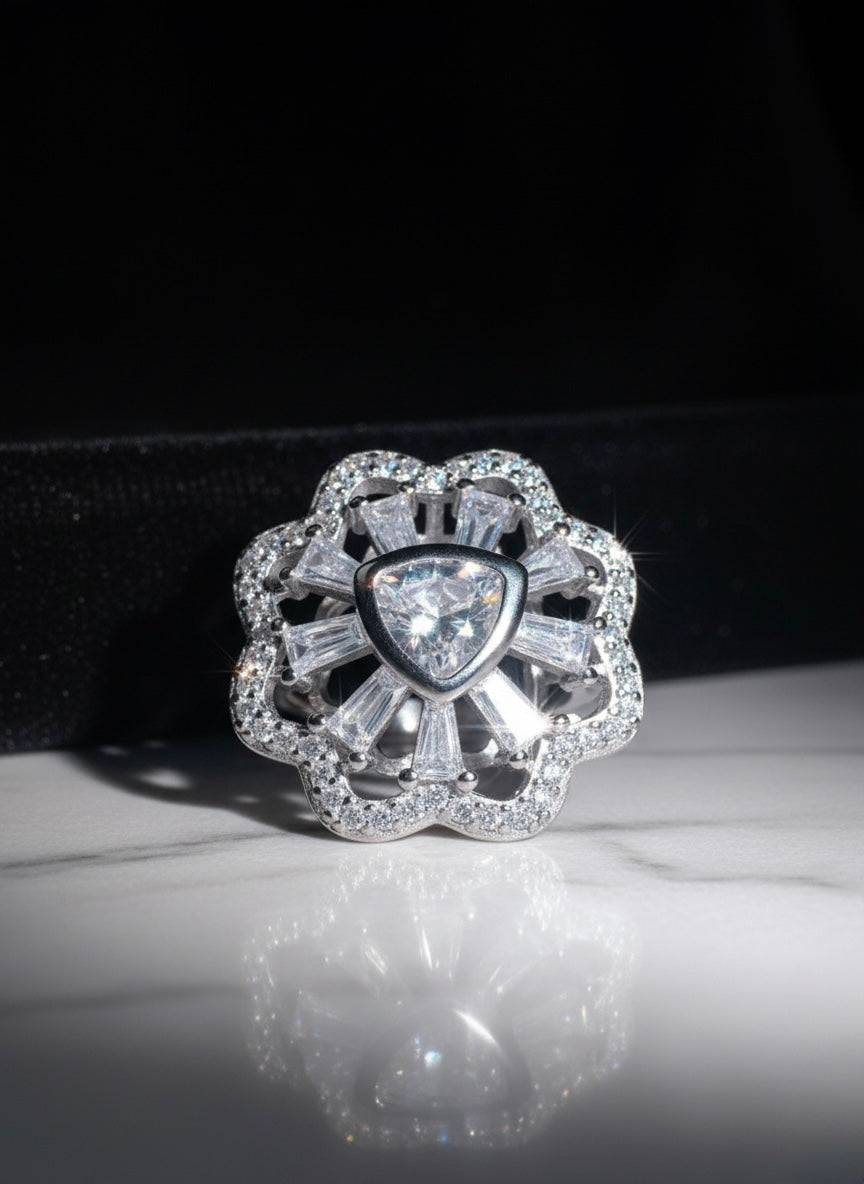 Trillion & Baguette Floral Ring