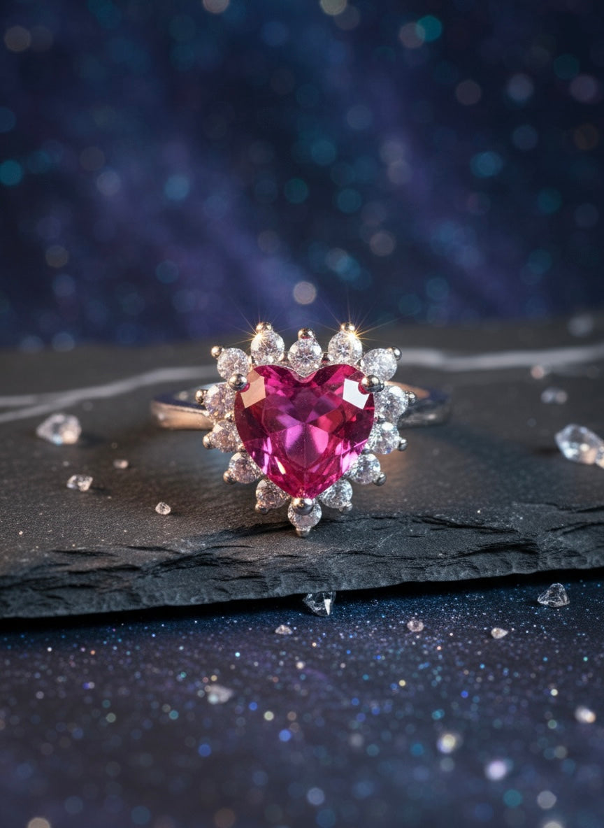 Pink Heart Halo Ring