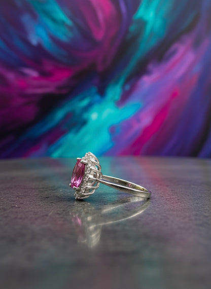 Pink Tourmaline Oval Halo Ring