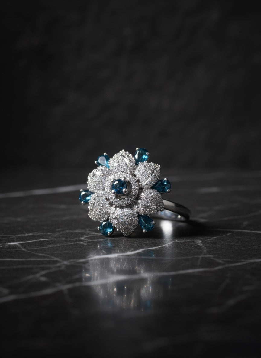 Blue Sapphire & Diamond Flower Ring