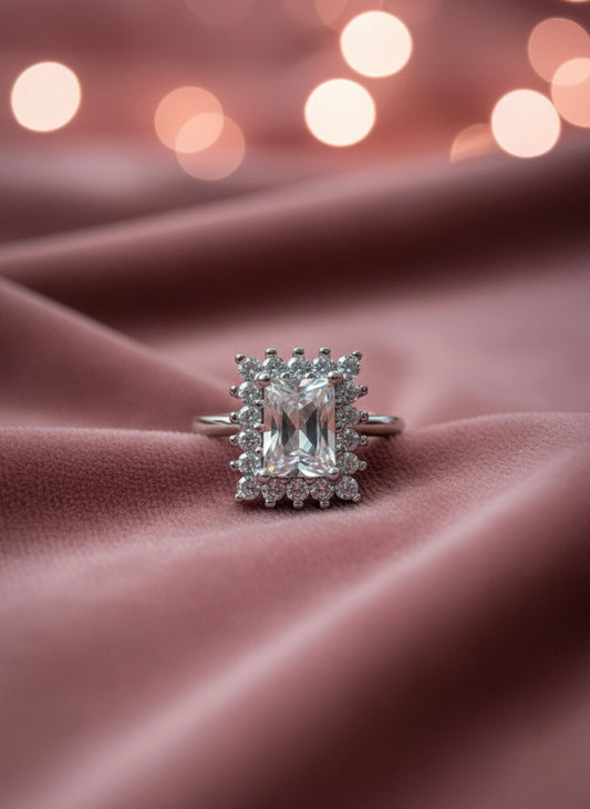 Emerald-Cut Halo Ring