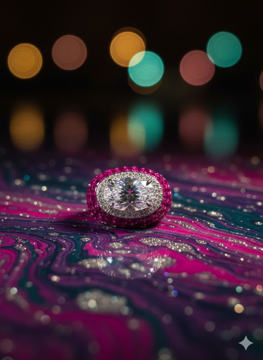 Oval Halo & Pink Pave Ring