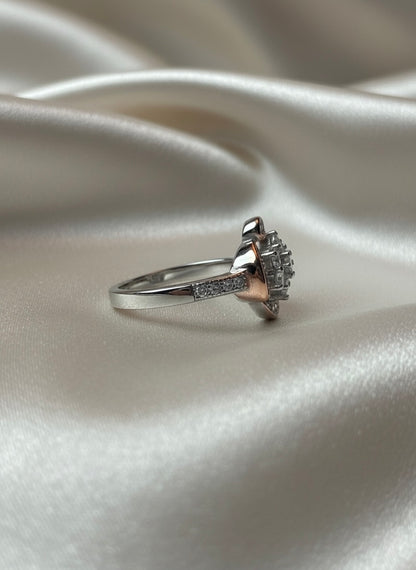Two-Tone Petal Halo Ring